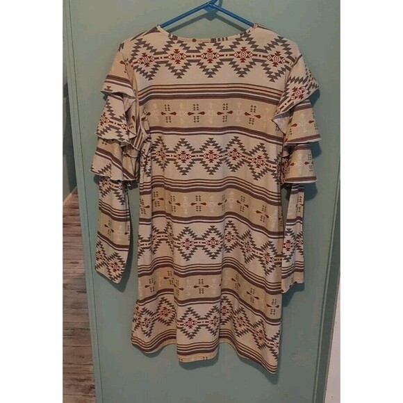 ! Western, Aztec , Ruffle Sleeve Dress - Picture 2 of 8